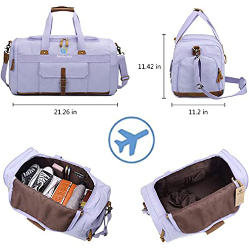 Overnight Duffel with Shoes Compartment for Women Men Canvas Weekend Carry on Travel Bag