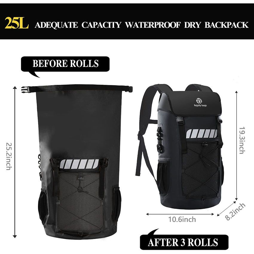 Roll Top Waterproof Backpack 25L, Floating Dry Backpack Waterproof, Dry Bag Backpack Water Sports Camping Bag