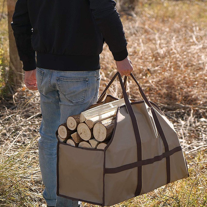 Extra Large Firewood Carrier Pack Heavy Duty Canvas Holder Log Tote Bag for Fireplaces & Wood Stoves Home Indoor Outdoor