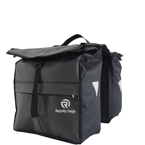Top Load Double Pannier Water Resistant Cycling Side Bags Large, Carrying Handle, Reflective Spots Bicycle Bag