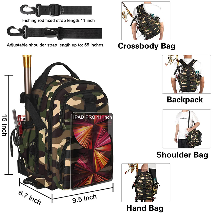 Small Waterproof Fishing Bag for Men with Rod Holder, Wild River Storage Shoulder Bags Fishing Gift for Outdoor Camping Hiking Fishing Rod Bags