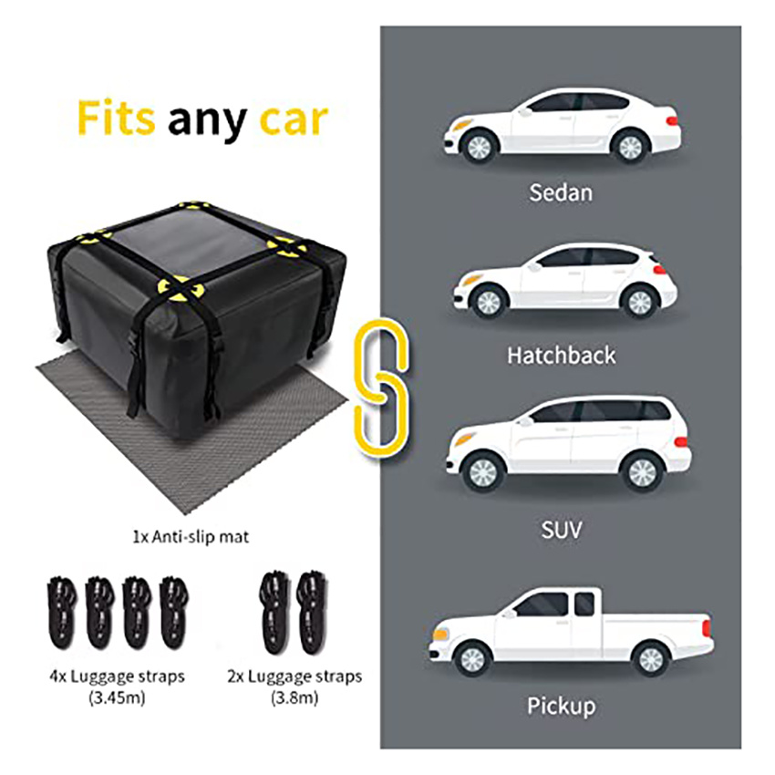 Car Roof Bag Waterproof Rooftop Cargo Carrier Pack with Anti-Slip Mat and 6 Heavy-Duty Straps Suitable for All Vehicle