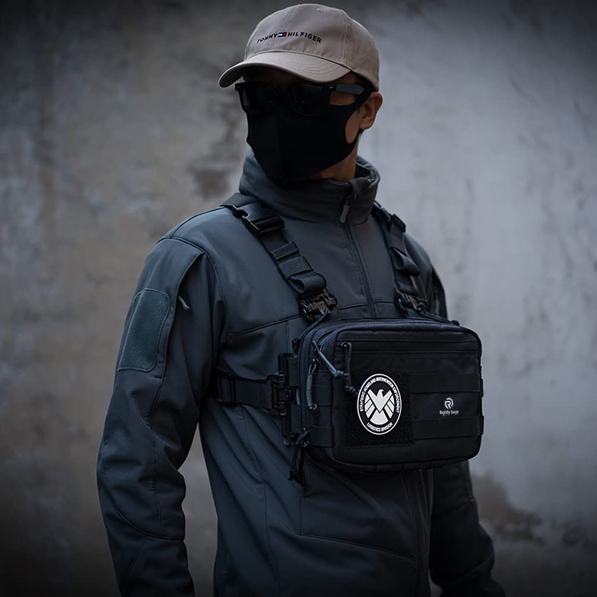 Military Style Tactical Chest Rig Bag Molle Utility Admin Pouch Medical EMT Organizer EDC Sling Waist Pack with Harness for Outdoor Hunting Shooting Hiking Bag