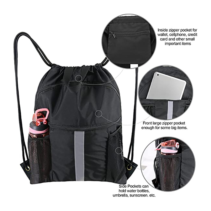 Drawstring Backpack Bag with Shoe Compartment String Cinch Sackpack for Unisex