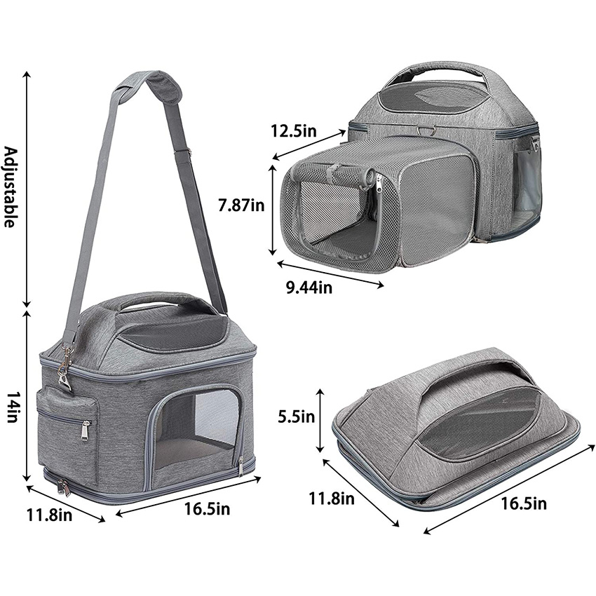 Large Double-Sided Expandable Pet Travel Bag 4 Open Doors Mesh Window and Escape-Proof Buckle Airline Approved Soft-Sided Pet Travel Carrier