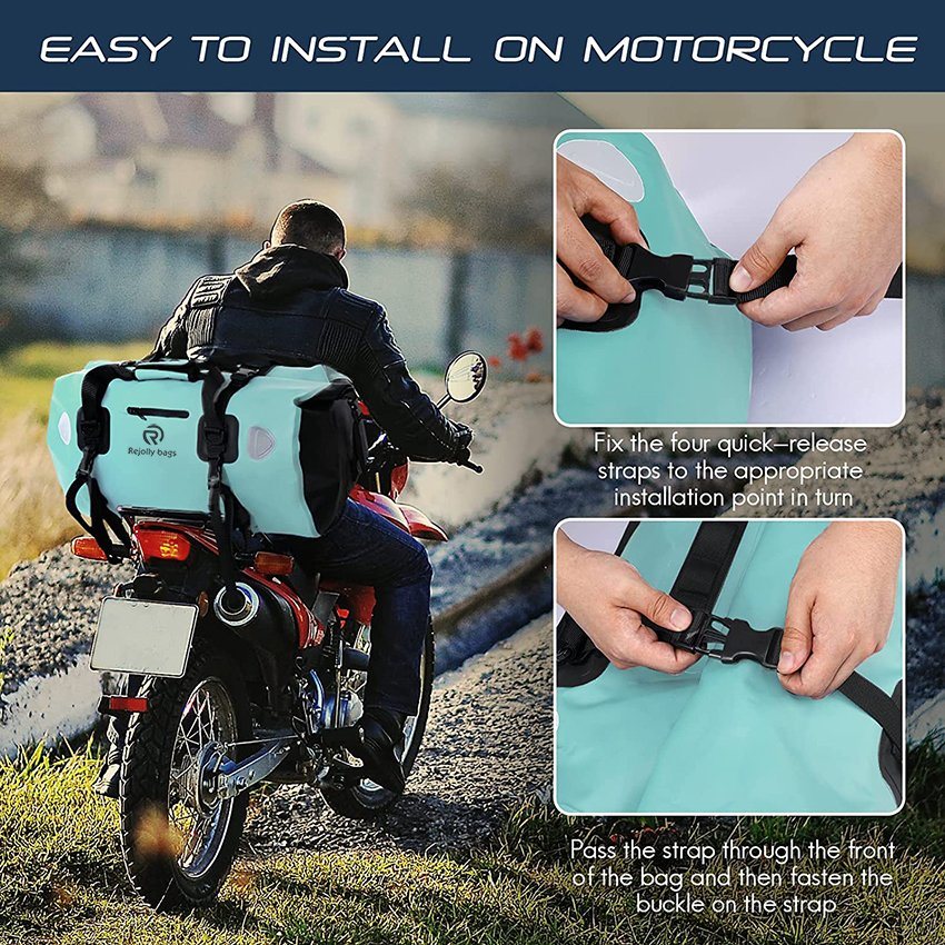 Motorcycle Roll-Top Waterproof Duffel Bag with Quick-Fixed Straps for Motorcycling, Bicycling, Boating, Kayaking Dry Bag