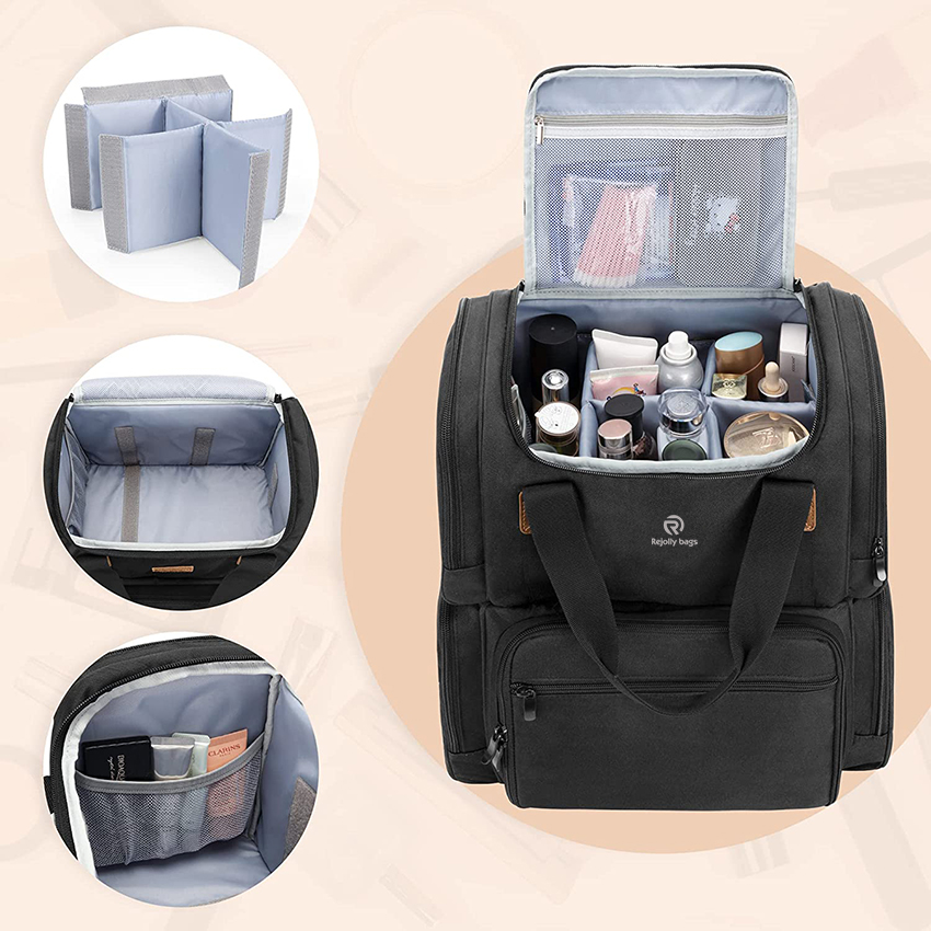 Makeup Backpack with 3 Inner Removable Pouches, Travel Makeup Bag with Multiple Pockets Cosmetic Bag RJ21676