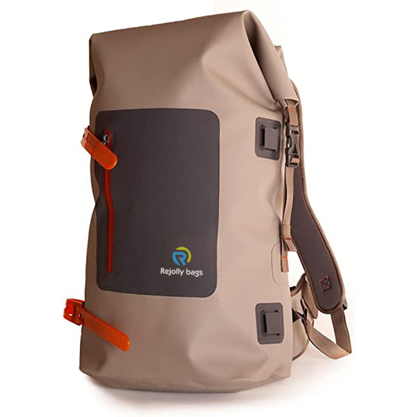 Roll-Top Waterproof Backpack with Adjustable and Removable Lumbar Support Strap for Travelling Bag