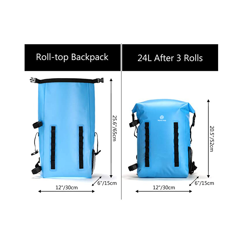 Waterproof TPU Backpack 24L Roll-Top Dry Bag with Rod Holder for Fishing Hiking Camping Kayaking Rafting