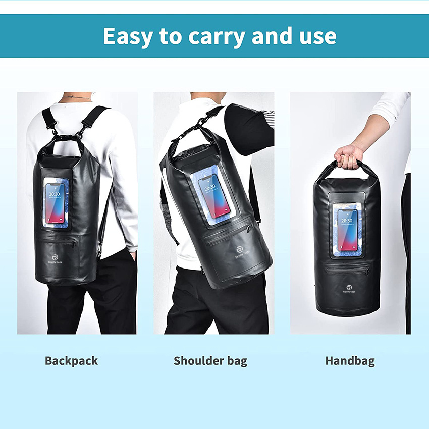 20L Dry Sack Waterproof Bag with Bottle Holder and Cell Phone Window Lightweight Dry Storage Bag