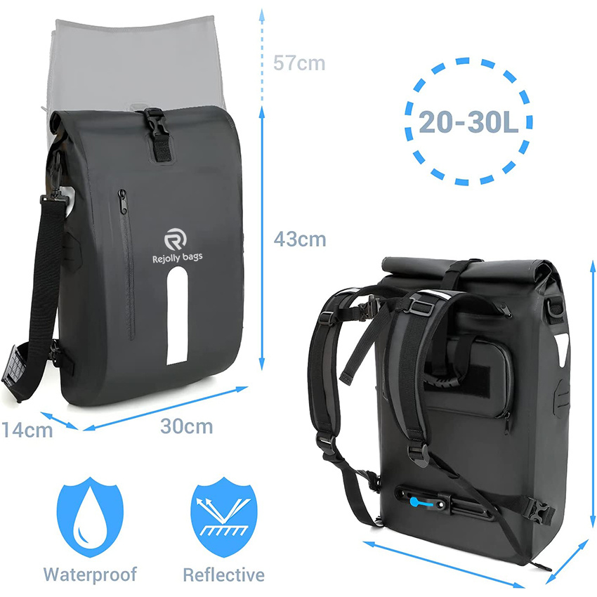 Pannier Backpack with Padded Laptop Bag Waterproof Bike Saddle Bag with Cross Shoulder Strap & Quick-Release Clip-on for Grocery Bicycle Bag