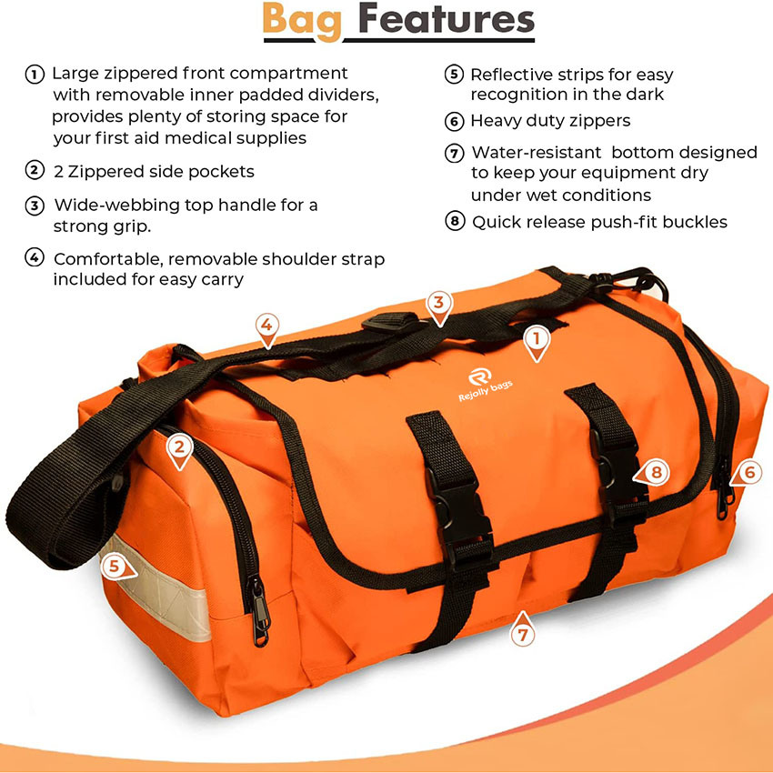 Empty First Responder Bag Lightweight and Durable Emergency and Medical Supplies Kit