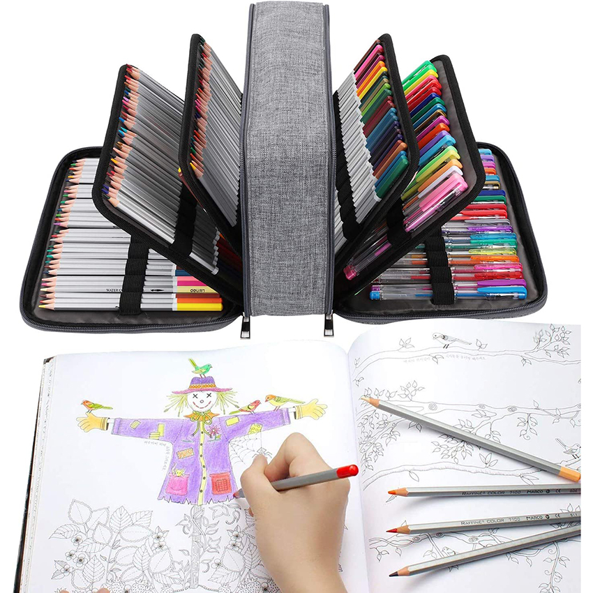 Colored Gel Pens Holder Organizer High Capacity Pencil Bag with Multilayer Compartments for Watercolor Pen Bag RJ21652