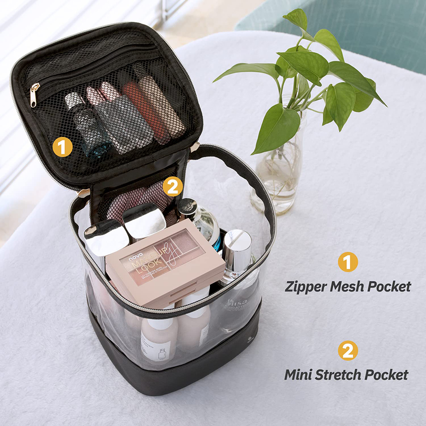 Travel Waterproof Cosmetic Bag Plastic Transparent Organizer Women Makeup Pouch with Handle Mesh Pockets Cosmetic Bag RJ21681