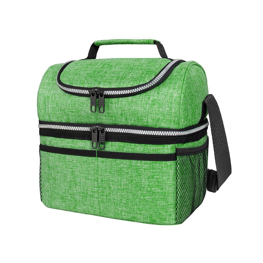 Insulated Dual Compartment Medium Lunch Bag Double Deck Ice Cooler Bag for School Office