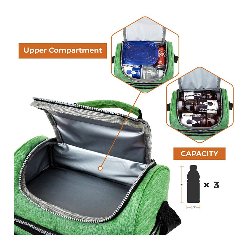 Insulated Dual Compartment Medium Lunch Bag Double Deck Ice Cooler Bag for School Office