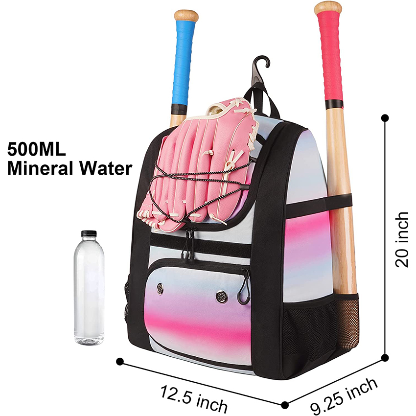 Lightweight Youth Baseball Backpack with Shoe Compartment, Baseball Bag with Fence Hook for TBall Bat & Equipment Baseball Bags RJ19654