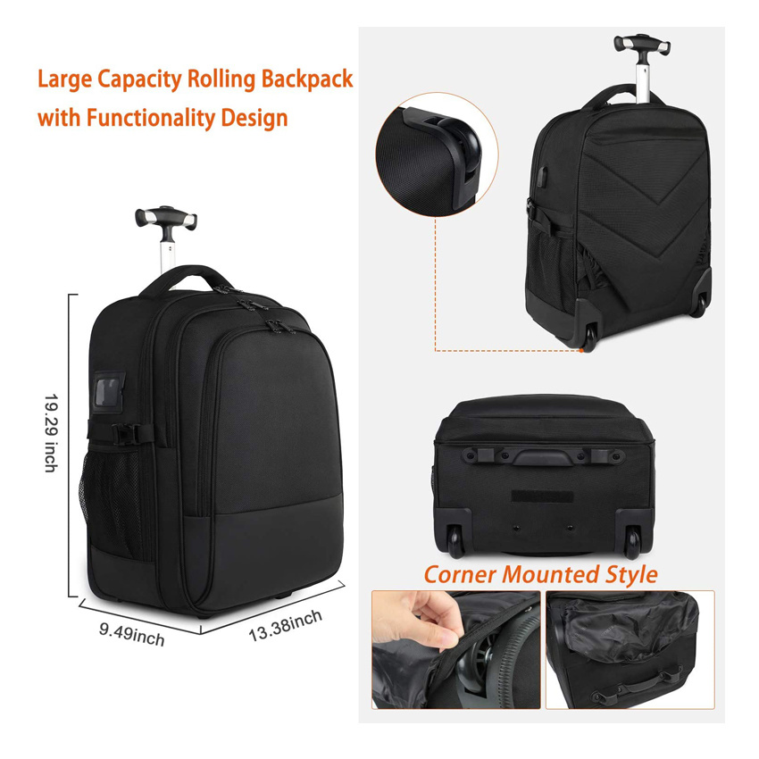 Durable Roller College School Computer Bag Water Resistant Business Travel Carry on Wheeled Backpack