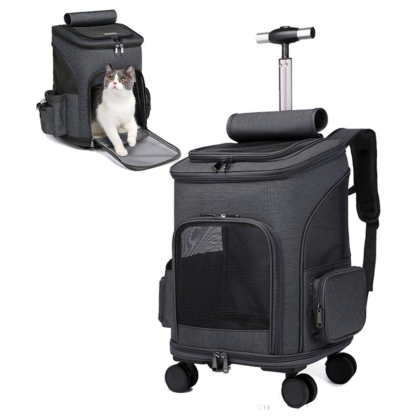 Wheeled Pet Carrier Backpack Pet Stroller Travel Carrier Car Seat for Small Dogs Cats Puppies