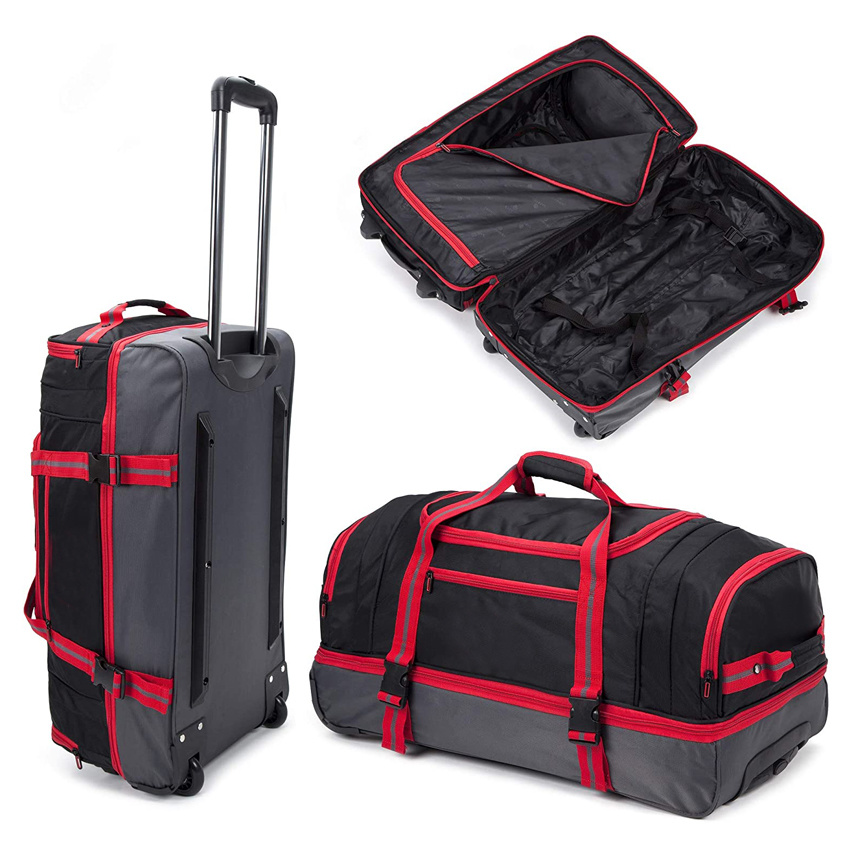 Wheeled Trolley Holdall Lightweight Luggage Suitcase Duffle Bag Rolling Hold Travel Bag