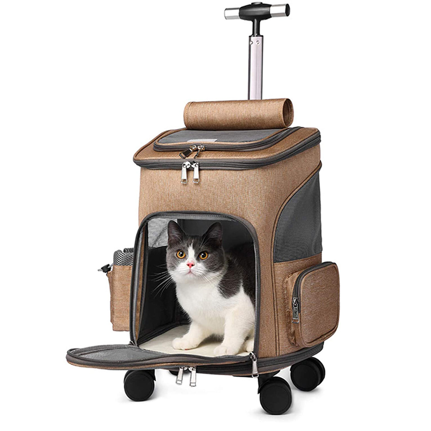 Durable Large Size Soft-Sided Pet Backpack Ventilation Pet Carry Roller Bag