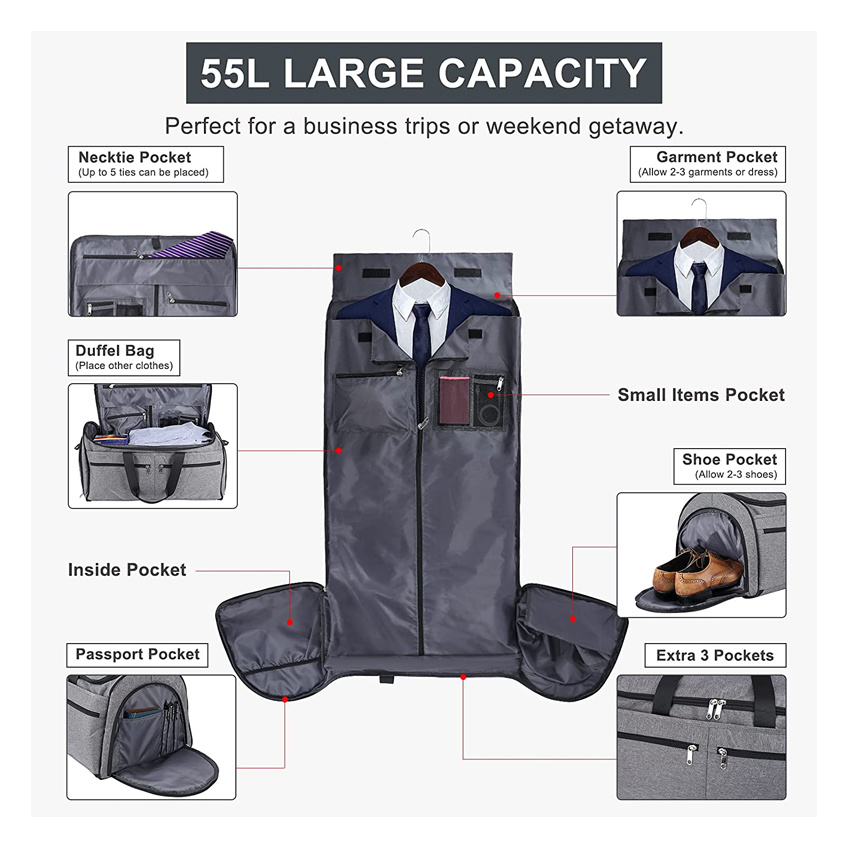 Carry on 2 in 1 Weekender Suit Bag for Men Women Convertible Garment Bag for Travel Business