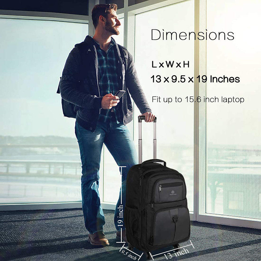 Rolling Backpack for Travel 4 Wheels Laptop Backpack for Women Men Water Resistant Business Large Wheeled Backpack