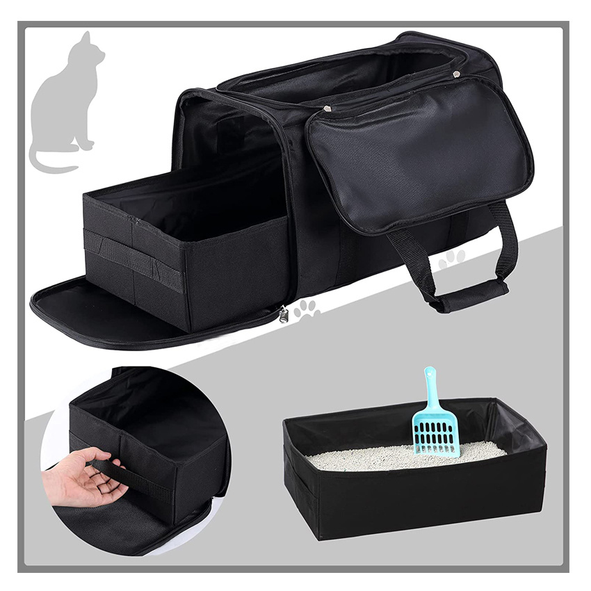 Collapsible Portable Cat Litter Box Black for Travel Light Weight Foldable Pet Carrier