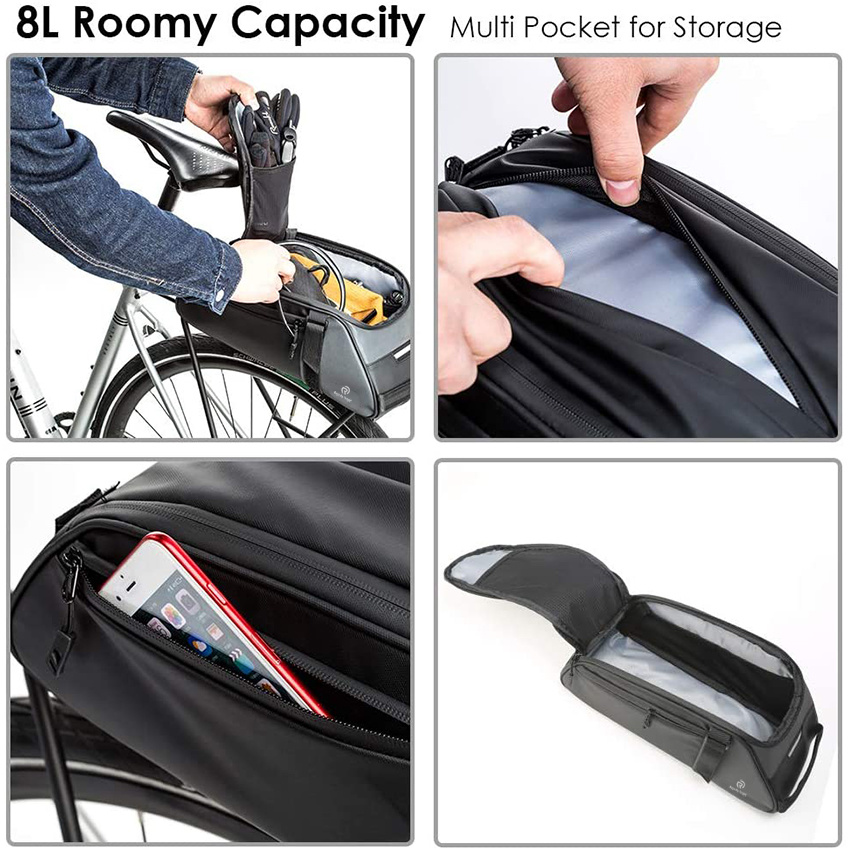 Water Resistant Bicycle Saddle Panniers, 8L Capacity Trunk Storage Bag, Cycling Back Seat Cargo Carrier Pouch with Shoulder Strap Travel Cycling Bag