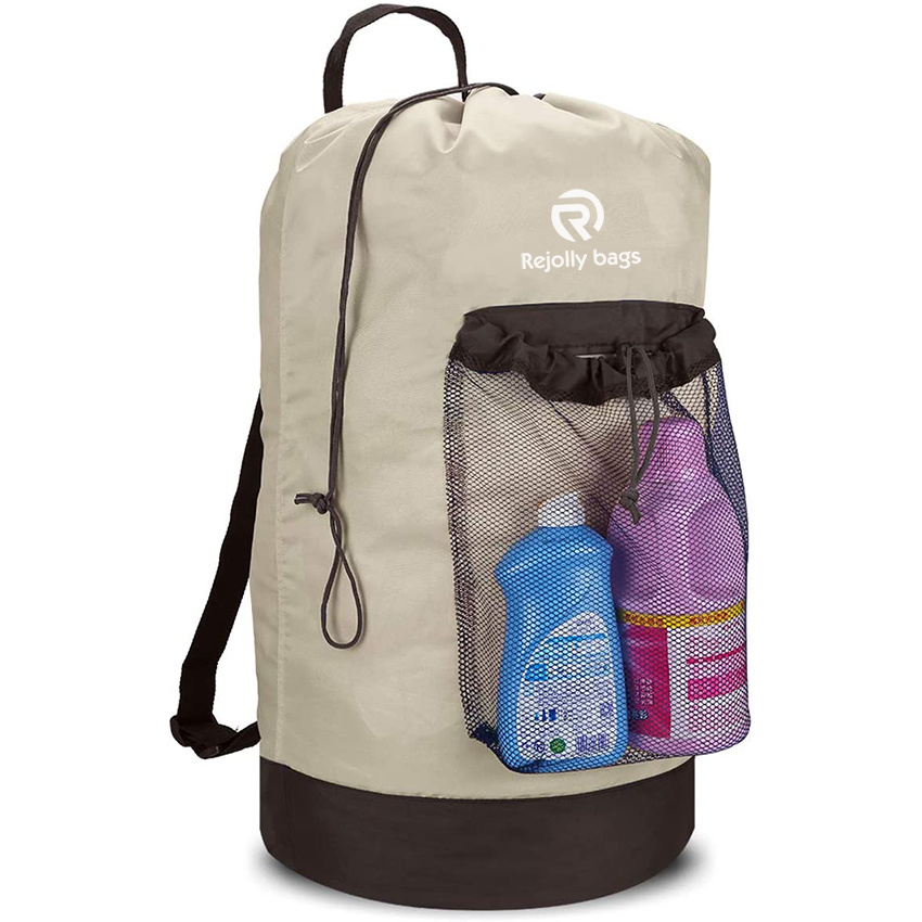 with Shoulder Straps and Mesh Pocket Durable Nylon Backpack Clothes Hamper Bag with Drawstring Closure for College, Travel, Laundromat, Apartment Laundry Bag