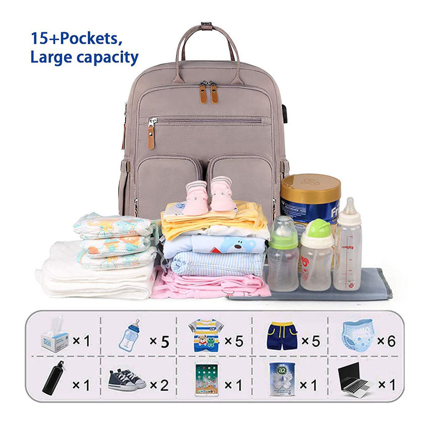Baby Diaper Bag Backpack Nappy Baby Bags Large Capacity Waterproof Bag with USB Charging Port