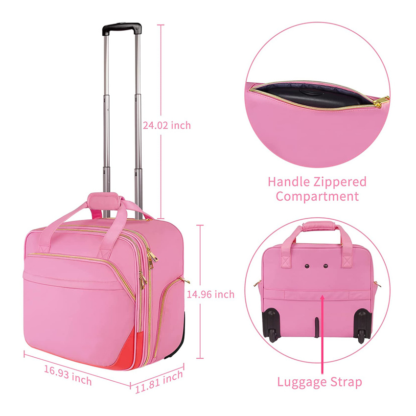 Pink Rolling Briefcase for Women Large Rolling Laptop Bag with Wheels