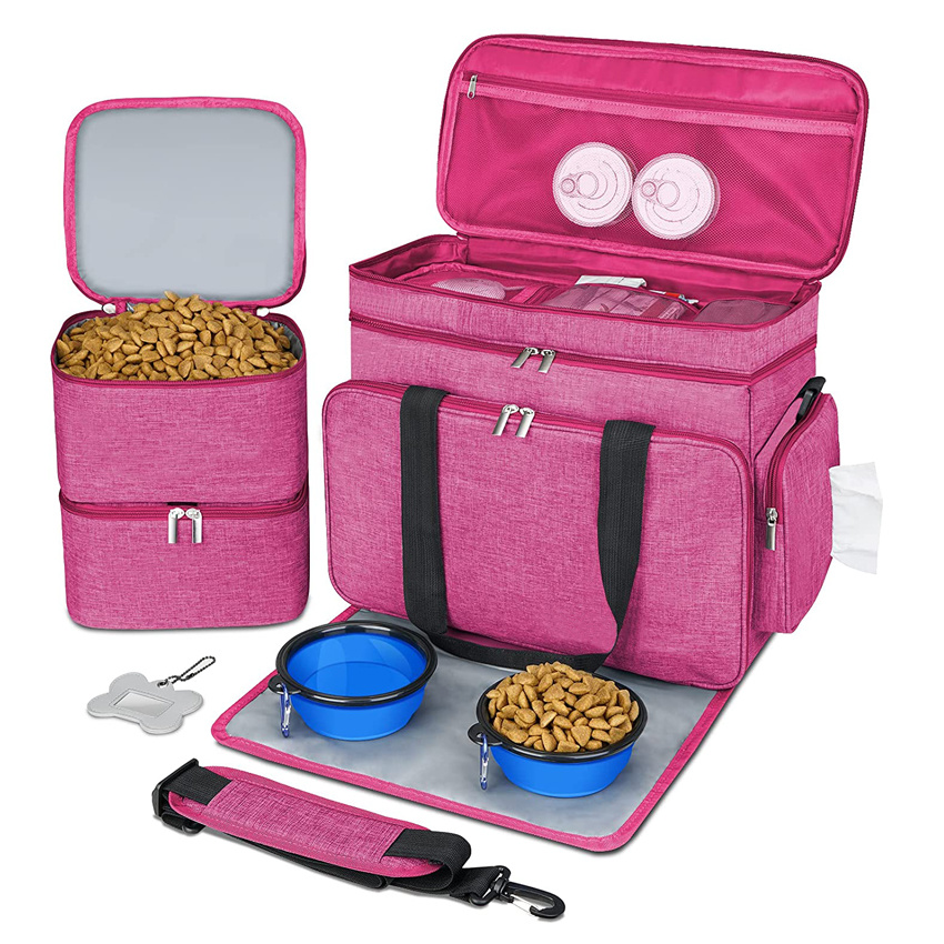 Portable Dog Travel Bag with Multi-Function Pockets Pet Food Storage