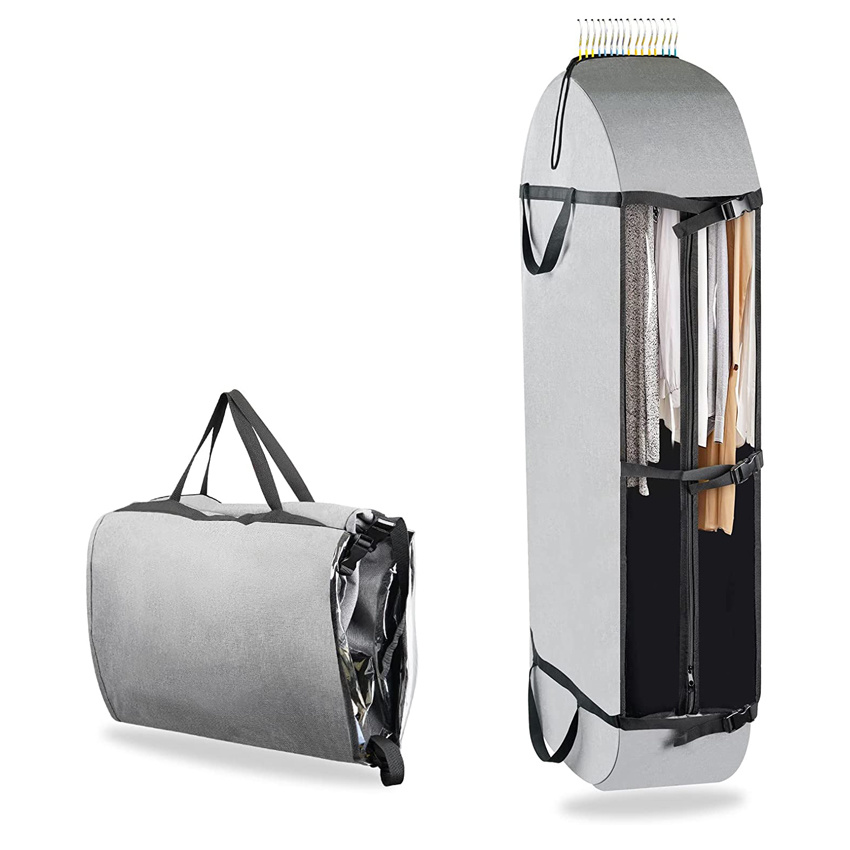 Heavy Duty Portable Foldable Garment Bags for Travel Hanging Clothes Storage with Clear Window