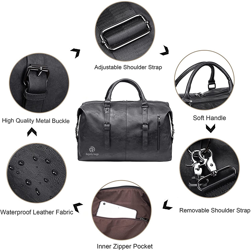 Weekender Overnight Bag Waterproof Leather Large Carry on Bag Travel Tote Duffel Bag for Men or Women Duffel Bags