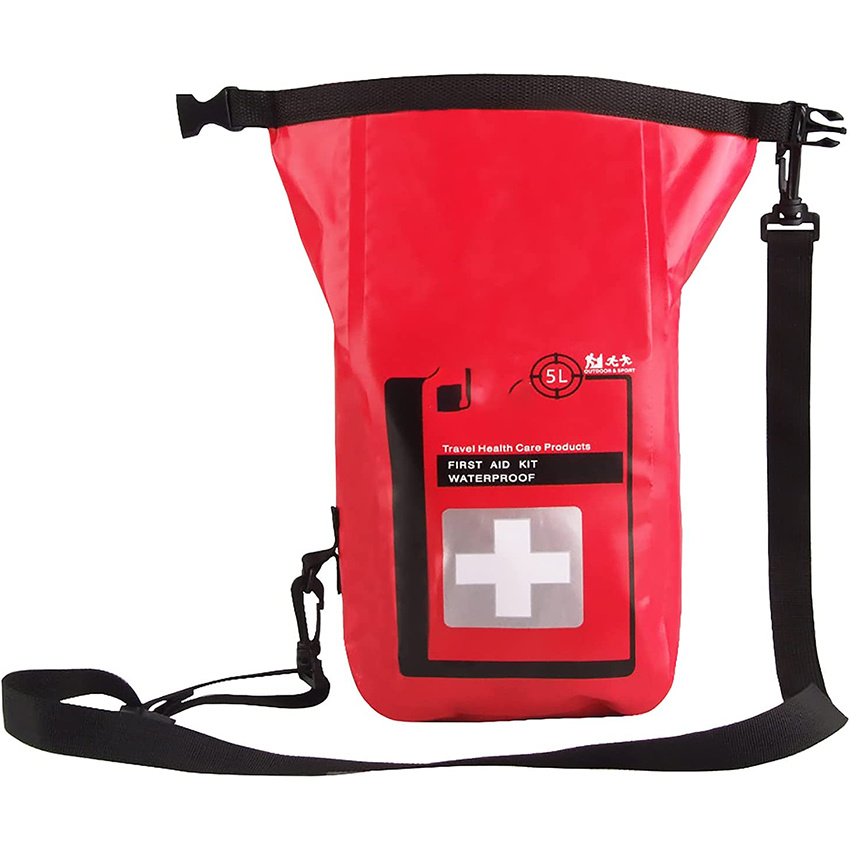 Waterproof First Aid Kit Bag Empty Roll Top Boat Emergency Sports Storage Adjustable Durable Red for Boating