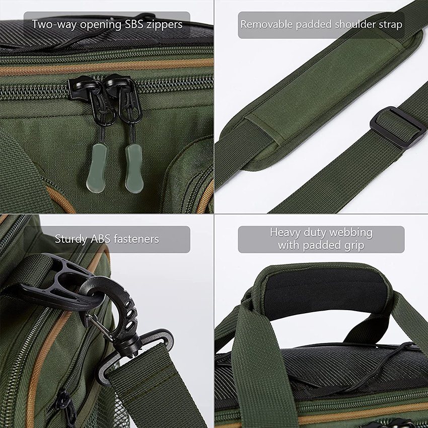 Fishing Tackle Shoulder Bag Water Resistant Lightweight Gear Storage Pack with Hard Molded Bottom Rain Cover Fishing Rod Bag