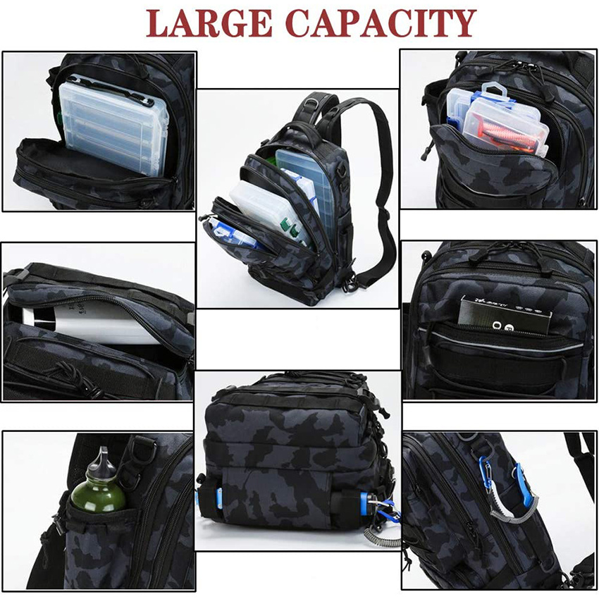 Storage Outdoor Shoulder Backpack, Water-Resistant Fishing Gear Bags with Rod Holder Fishing Gear Bag