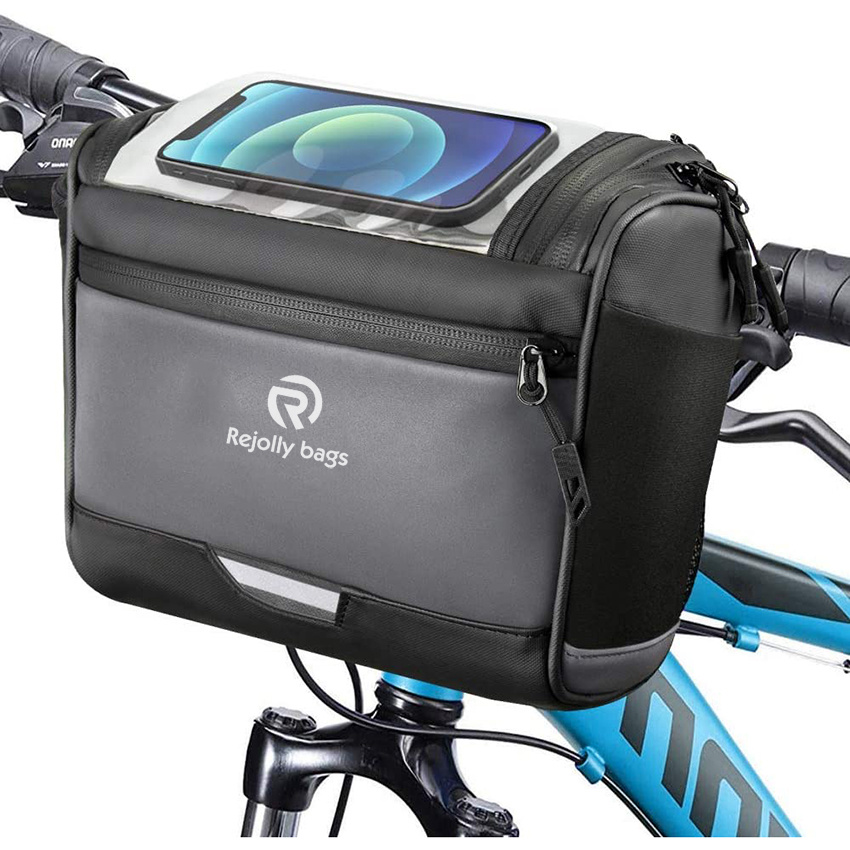 Large Reflective Bicycle Handlebar Basket Bags Water-Resistant Storage Pannier for Bike Touchable Transparent Phone Holder Pouch Bicycle Bag