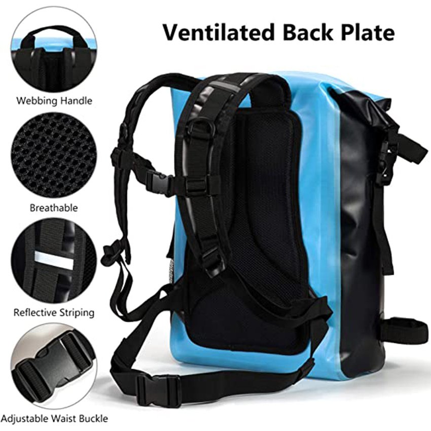 Waterproof TPU Backpack 24L Roll-Top with Rod Holder for Fishing, Hiking, Camping, Kayaking, Rafting Dry Backpack