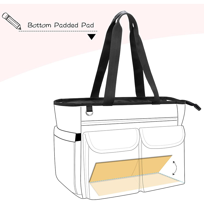 Teacher Tote Bag with Bottom Pad, Large Compartment with Separated Storage Laptop Layer (up to 15.6 Inch) , Daily Tote Bag