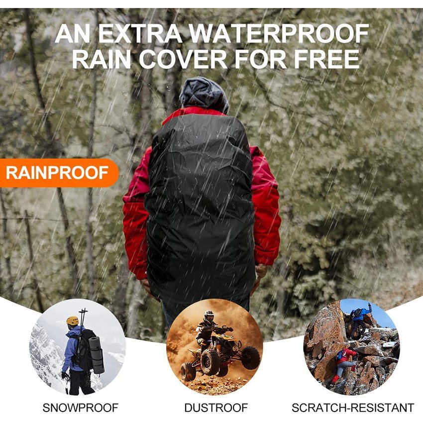 Camping Backpack with Waterproof Rain Cover for Outdoor Sport Travel Daypack with Adjustable Chest and Hip Strap for Climbing Camping Touring Backpack