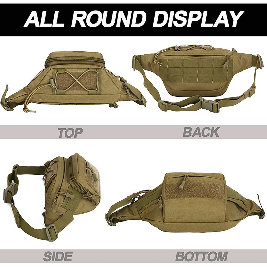 Military Style Tactical Fanny Pack, Waist Bag Hip Belt Bumbag Utility Bags for Outdoor Hiking Climbing Fishing with U. S Patch Bag