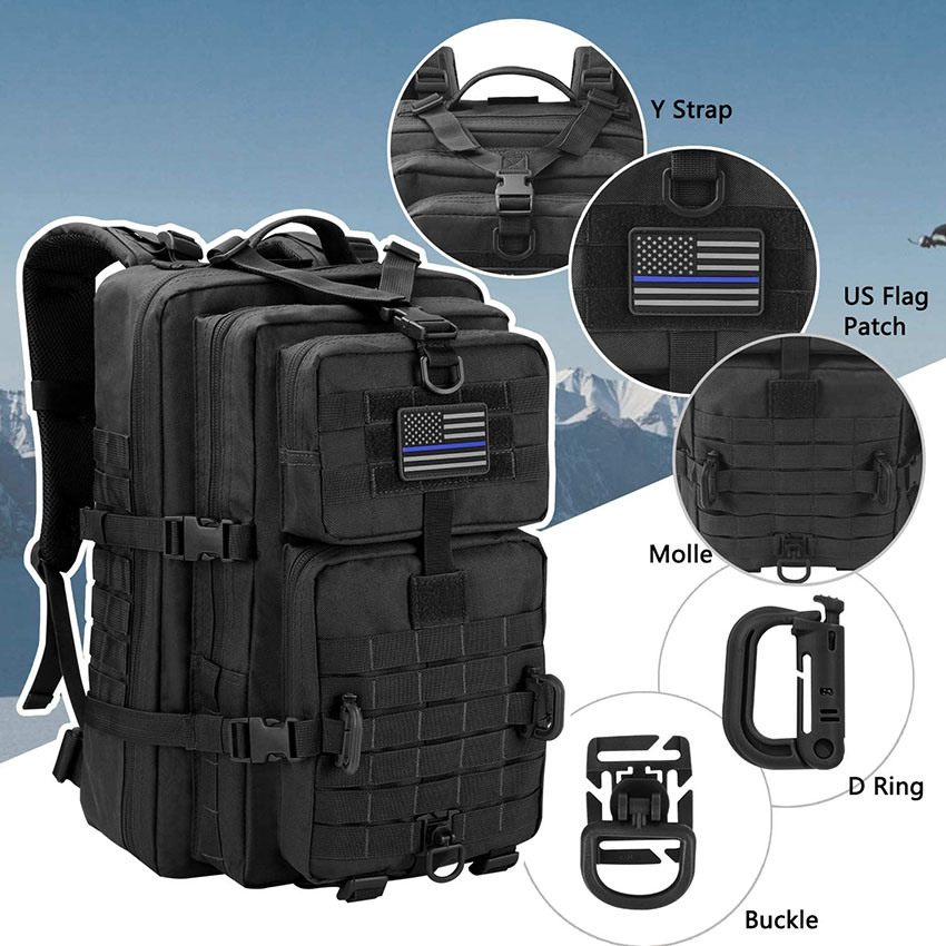 Military Style Tactical Molle Assault Pack, Tactical Backpack Camping Rucksack, 3-Day Pack Bag
