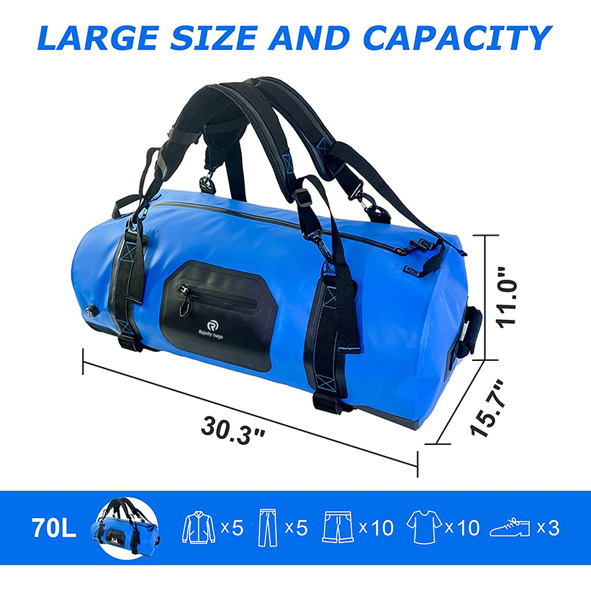 Waterproof Duffel Bag with Durable Straps & Handles Travel Dry Bag for Boating Motorcycling Hunting Camping Large Storage Space 70L Capacity