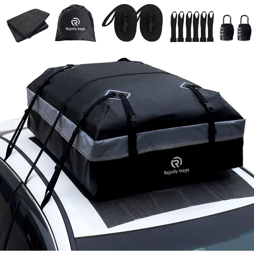 Auto Car Rooftop Cargo Carrier Bag,15 Cubic Car Storage Roof Luggage Travel Case Bag Waterproof Plus Heavy Duty 840d,Reflective Strips,Anti-Slip Mat,Storage Bag