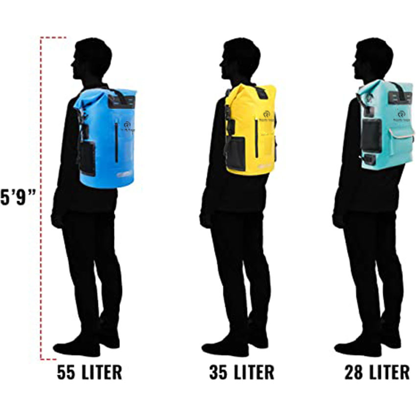 Waterproof Roll Top Backpack with Front Zipper, Side Pockets for Paddling, Kayaking, Camping, Biking, Fishing Bag