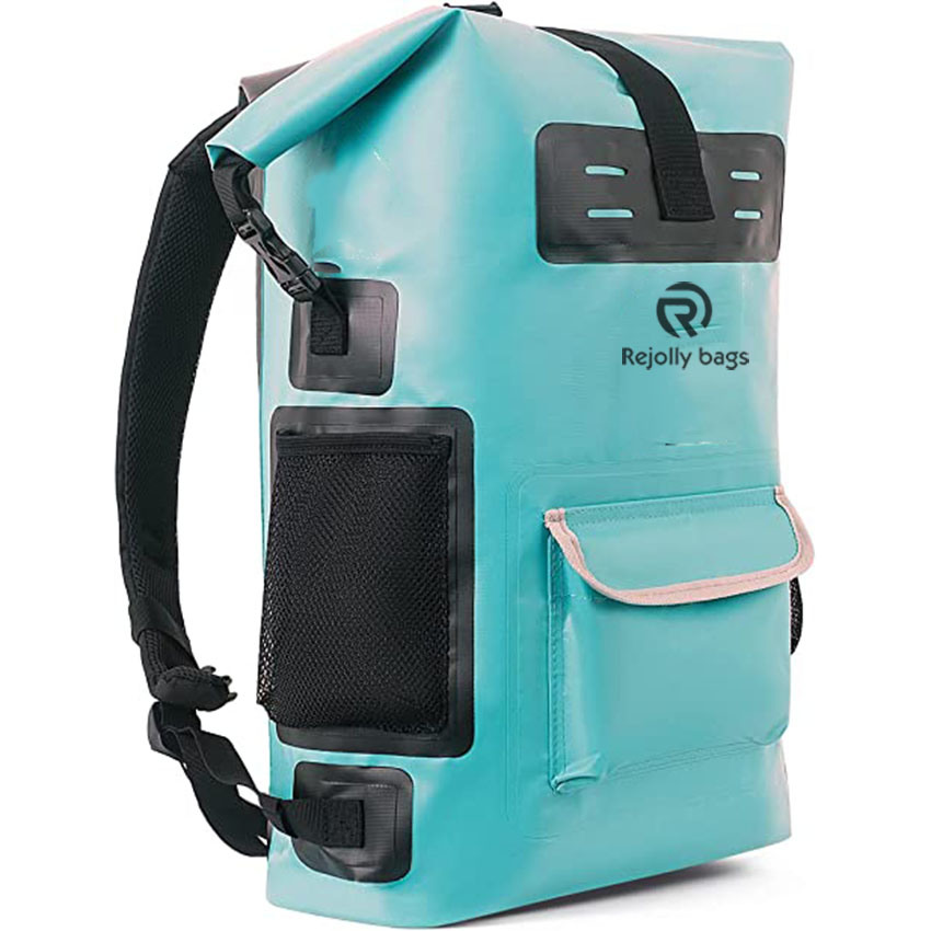 Waterproof Roll Top Backpack with Front Zipper, Side Pockets for Paddling, Kayaking, Camping, Biking, Fishing Bag