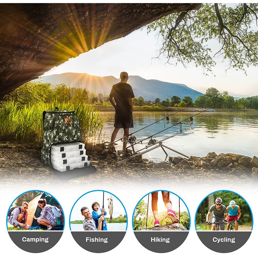 Waterproof Without Trays Tackle Box, Large Storage Fishing Gear Bag with Rod Holder Outdoor Multifunctional Fishing Rod Bags