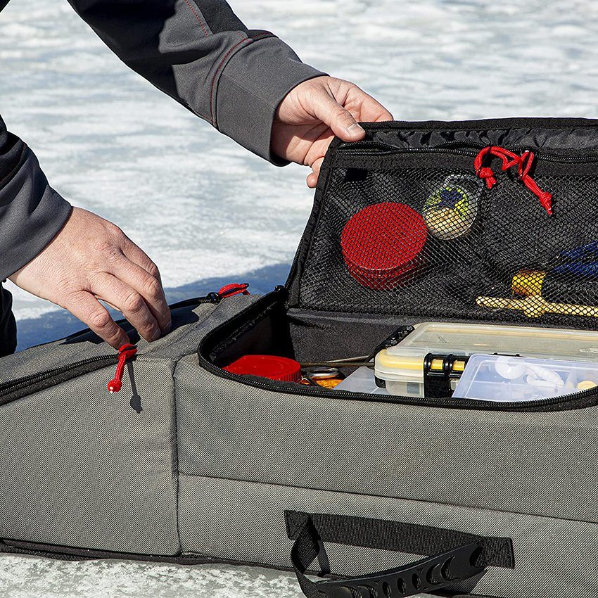 Ice Fishing Rod Locker, Holds Four Rods up to 32", Zippered Middle Gear Locker for Secure Extra Storage Fishing Rod Bag